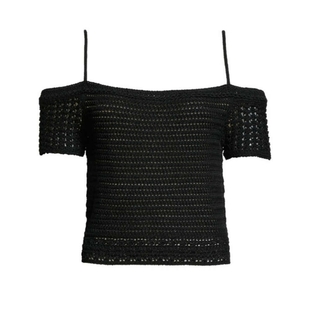 Vince Open Shoulder Square Neck Crochet Top, Black, NWOT